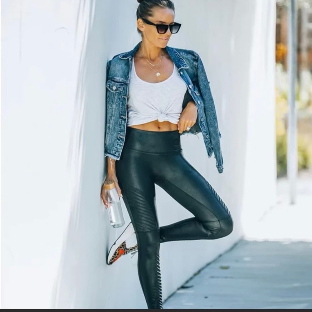 SPANX Faux Leather Moto Leggings Very Black